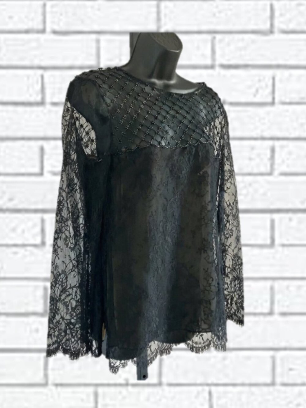 Oscar de la Renta | Long-Sleeve Beaded, Lace Blouse
